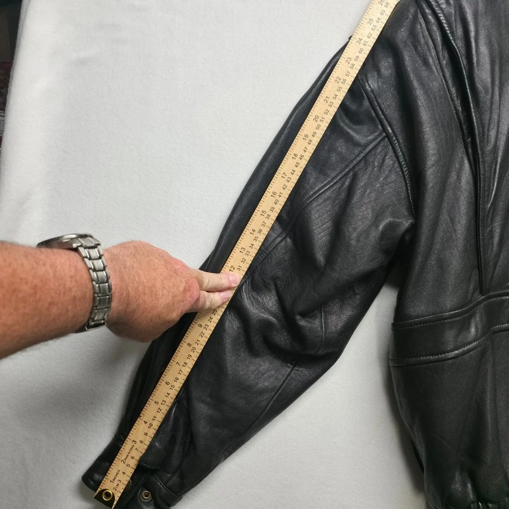 Vintage New River Men's Black Lamb Leather Bomber Jacket Size Large